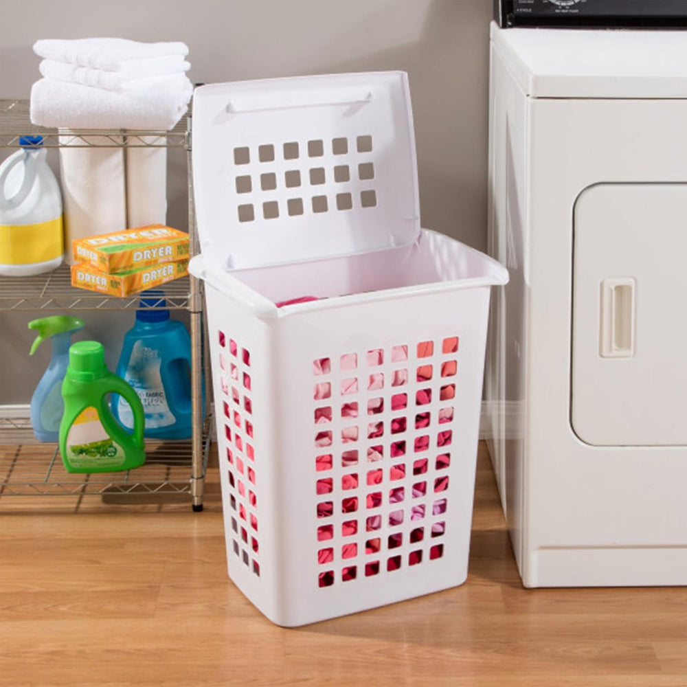 Sterilite Rectangular LiftTop Laundry Hamper with Lid, Handles to Easily Carr...