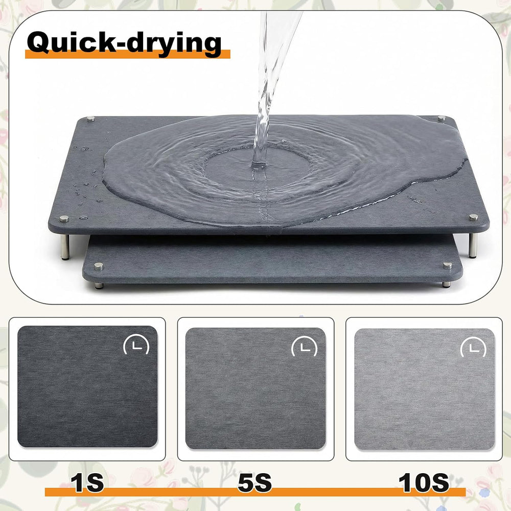 2 Tiers 24"x16" & 20"x16" Large Stone Dish Drying Mat...