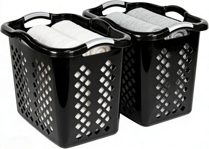 2-Pack 2 Bushel Plastic Laundry Basket, Black