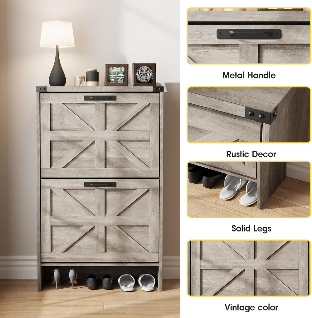 Halitaa Shoe Storage Cabinet for Entryway,Farmhouse Slim Shoe Cabinet with 2 ...