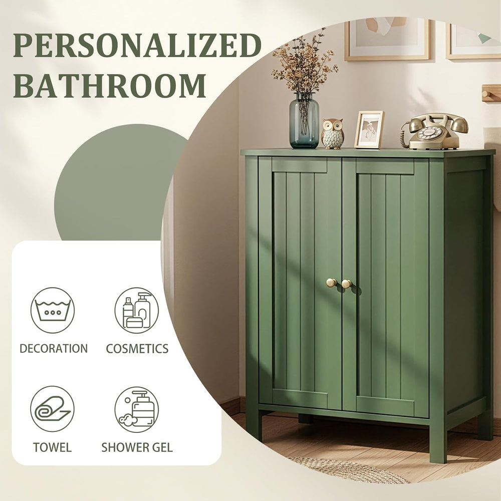 VINGLI Green Bathroom Storage Cabinet Free Standing, Wooden Floor Cabinet wit...