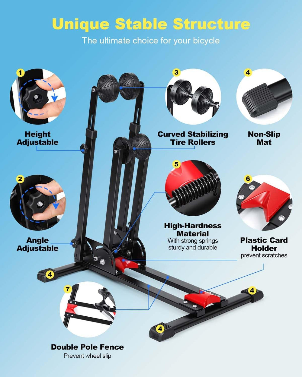 WSDCAM Bike Stand, 2-in-1 Vertical & Horizontal Storage Rack, Foldable Ad...