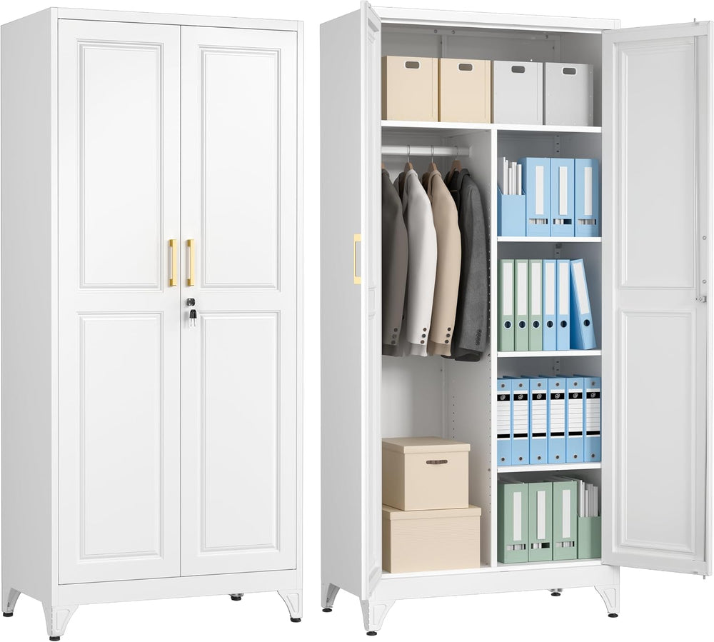 Polup 71" Tall Metal Armoire Wardrobe Closet with Doors and Lock
