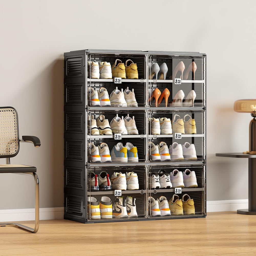 Vipbox Black Shoe Rack Organizer Cabinet for Closet Entryway,Clear Shoe Stora...