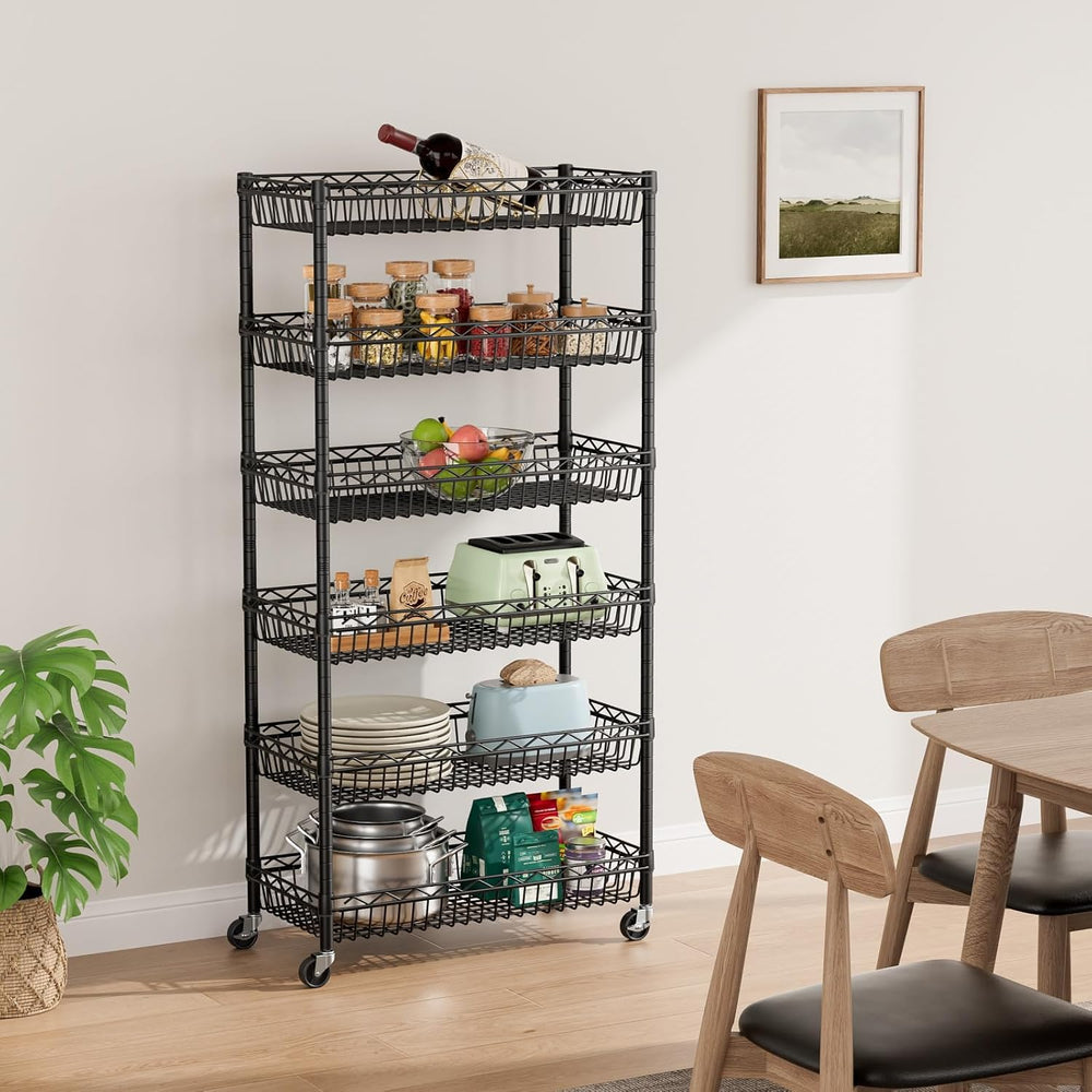 Golpart Basket Shelves Closet Rack with Wheels Metal Pantry Wire Shelf Unit