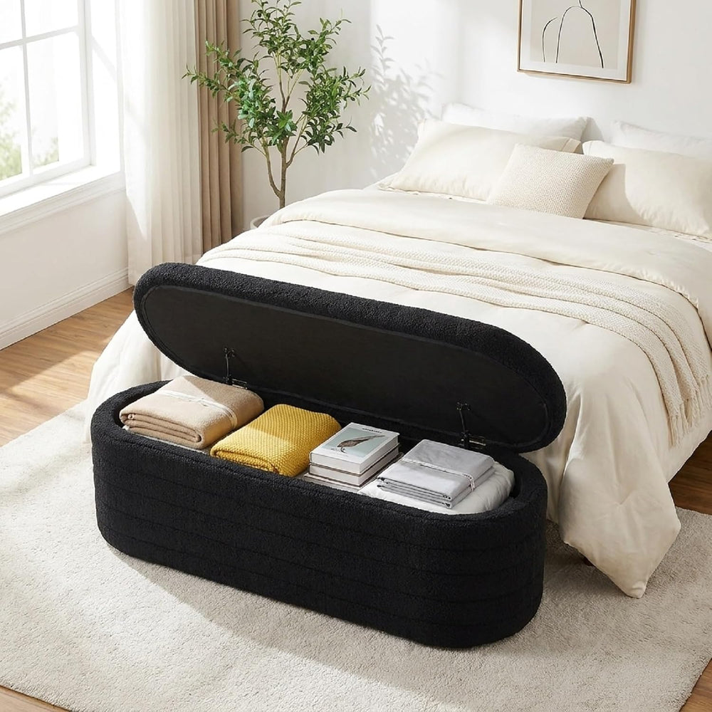 45.5" Black Ottoman with Storage, Sherpa