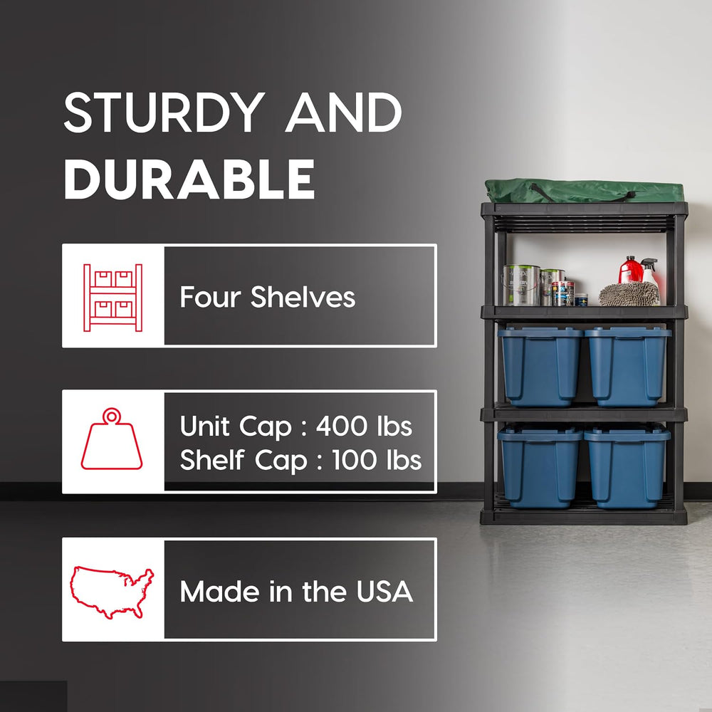 Bundle of IRIS USA 4-Shelf Heavy Duty Plastic Storage Shelves, Black + IRIS U...