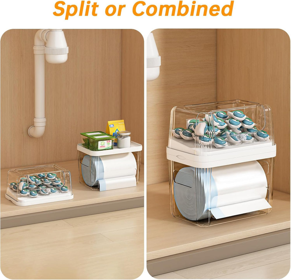 Trash Bag and Laundry pods Dispenser, 3-in-1 Clear Under Sink Organizer, Dish...