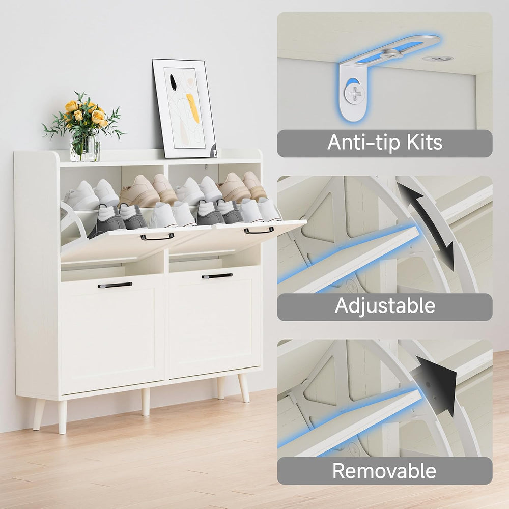 Shoe Storage Cabinet with 4 Flip Drawers, Freestanding Shoe Organizer with Ad...