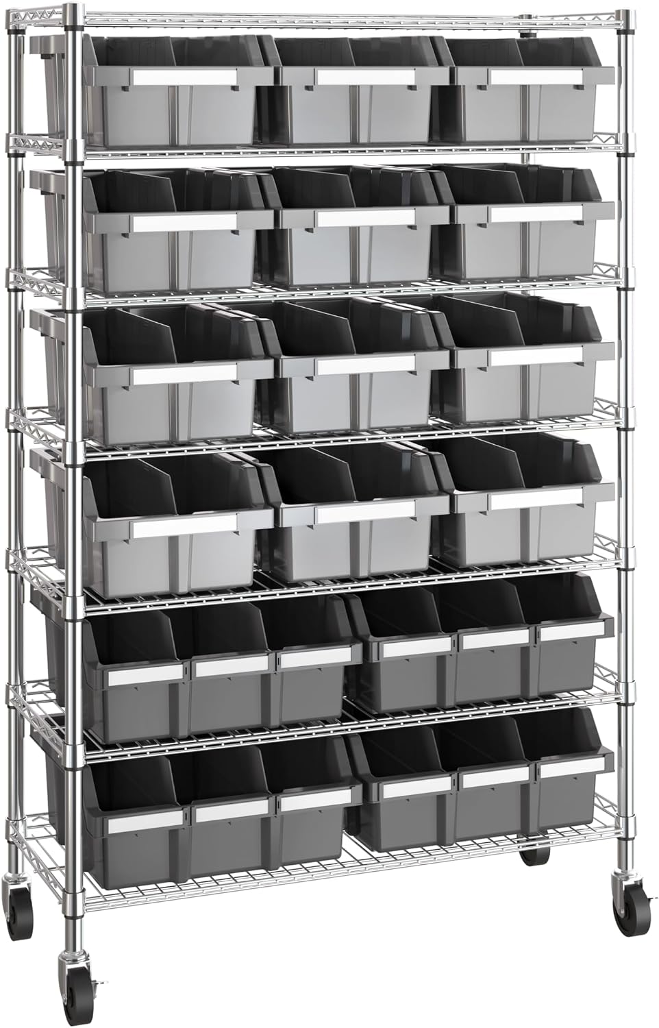 7-Tier NSF 16-Bin Steel Wire Shelving Rack, 36"W x 14"D x 56"H...