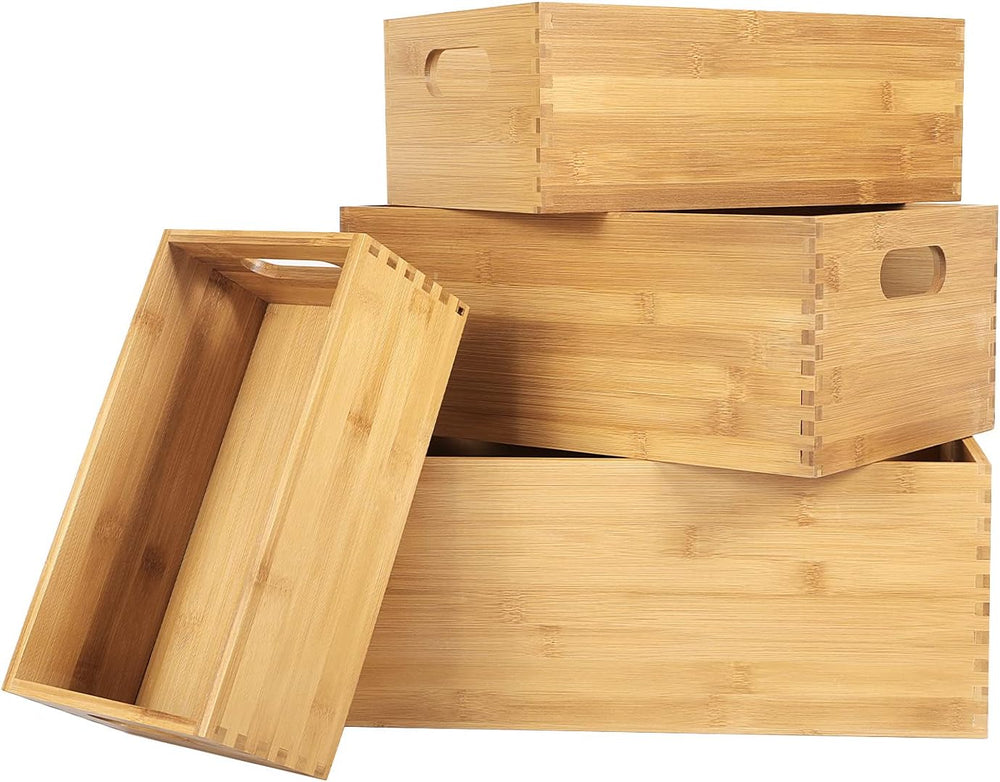 ANMINY Bamboo Storage Bins, Nesting 4PCS, Sturdy Mortise-Tenon Joint