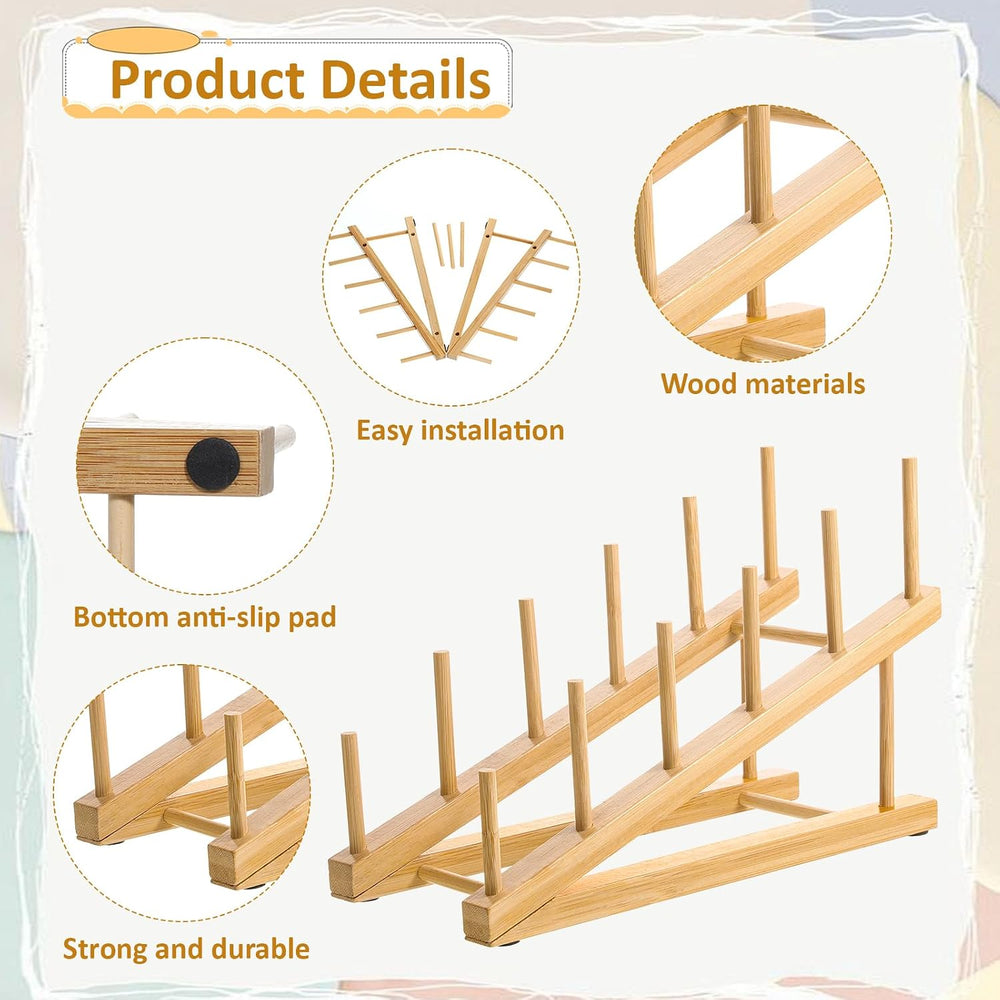 5 Pack Wooden Dish Rack Wooden Plate Stands for Display Multi Tier Plate Hold...