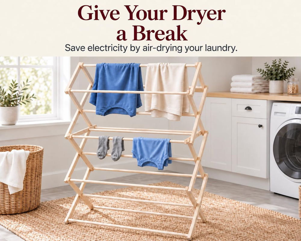 Peaceful Classics Wooden Folding Laundry Rack, 60x40x20 Inches