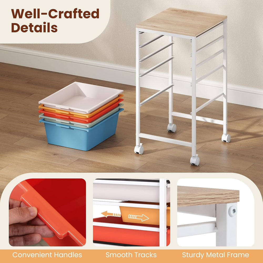 Giantex Rolling Storage Cart with 5 Drawers, Utility Cart w/Wooden Tabletop, ...
