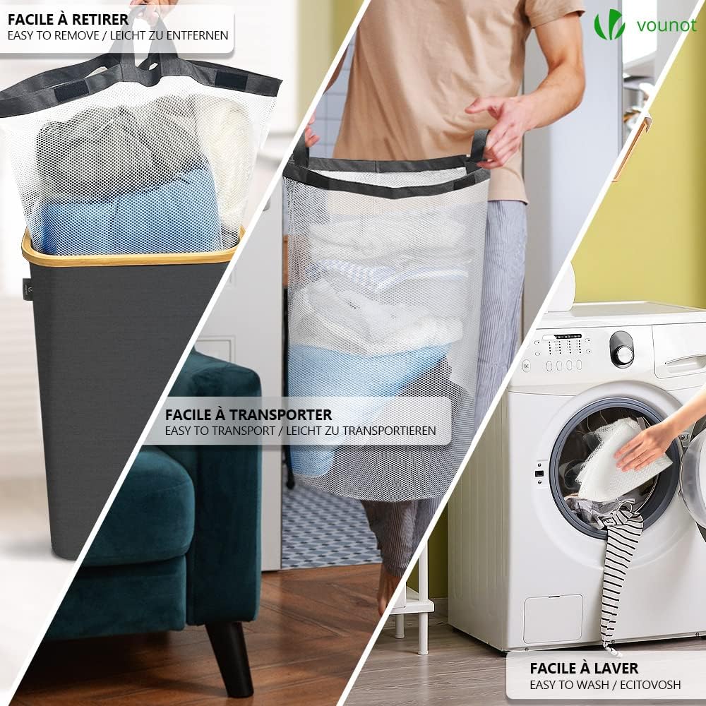 VOUNOT Foldable Laundry Basket 100L with Lid Handles, Collapsible Linen Baske...