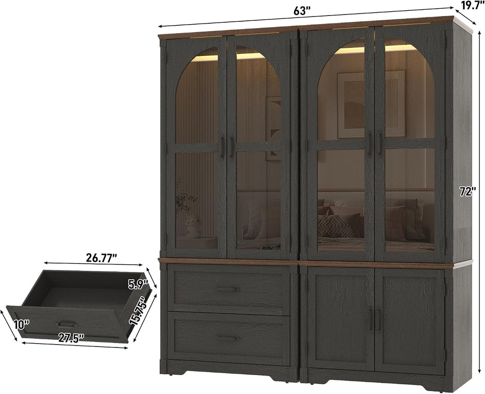 Tall Farmhouse 4 Doors Armoire Wardrobe Closet with LED ,72" Freestandin...