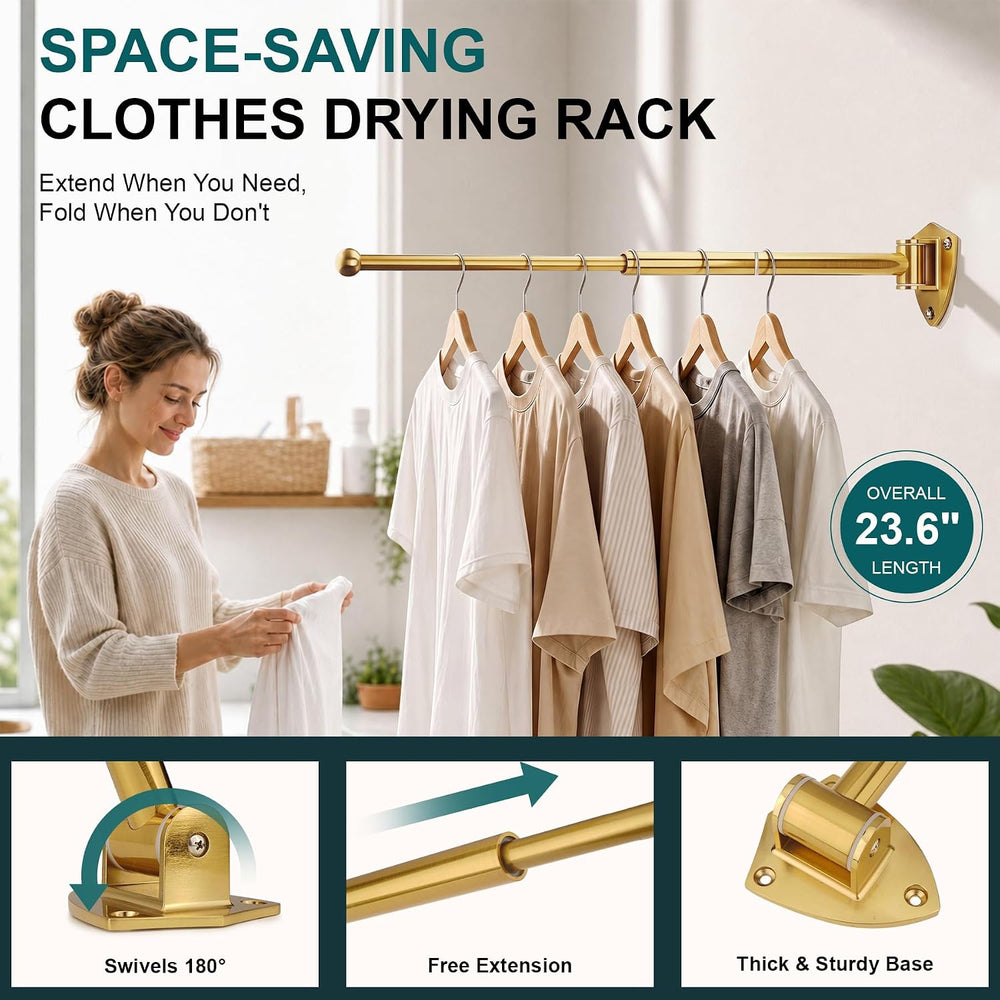 12" Wall Mounted Drying Rack, Foldable & Pull-Out Clothes Hanger, Br...