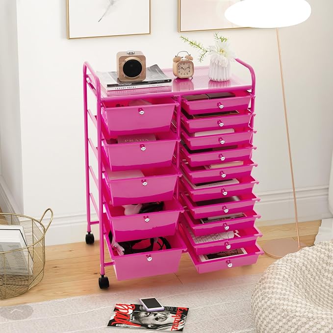GOFLAME 15-Drawer Rolling Storage Cart, Utility Cart