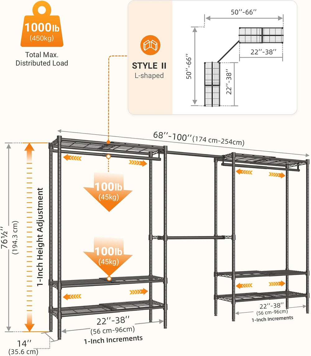Expandable Heavy Duty Clothes Rack with shelves closet organizer system