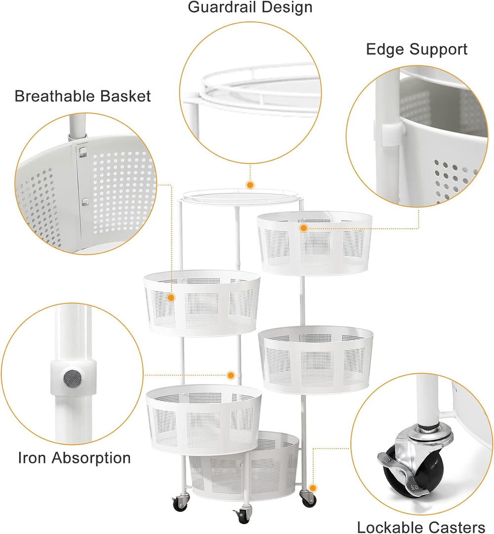 LIBOOI 5 Tier Rotating Storage Rack with Metal Shelves, Kitchen Basket, Food ...