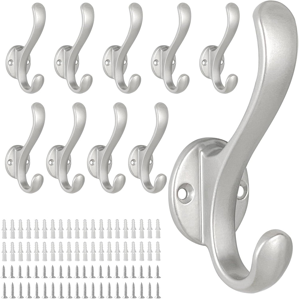 10 Pack Coat Hooks Wall Mount Heavy Duty Utility Retro Double Hooks for Hangi...