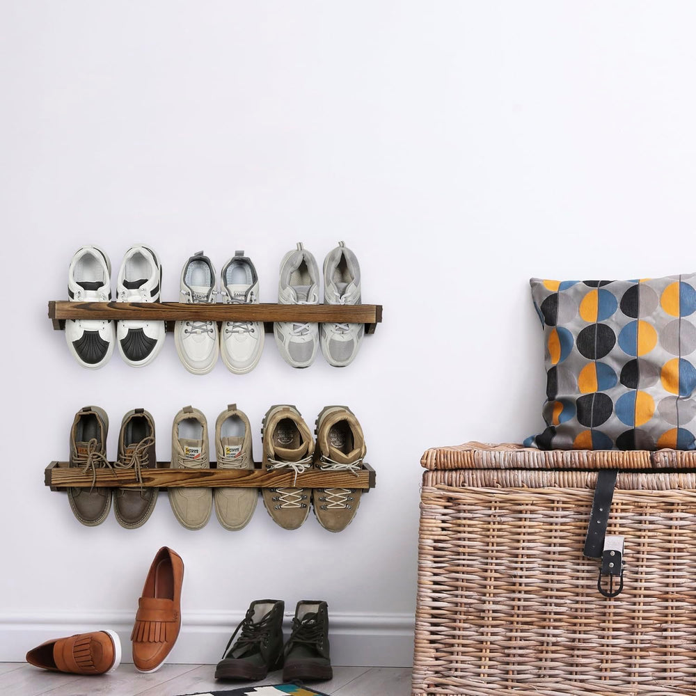 MyGift 30 Inch Rustic Burnt Wood Hanging Shoe Rack Wall Mounted Storage