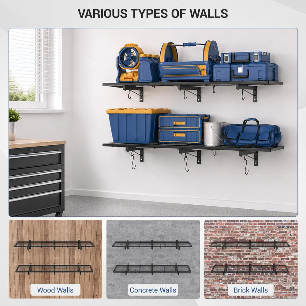 2-Pack 1x4ft Heavy Duty Garage Wall Shelving, 320 lbs Load Capacity, Garage S...