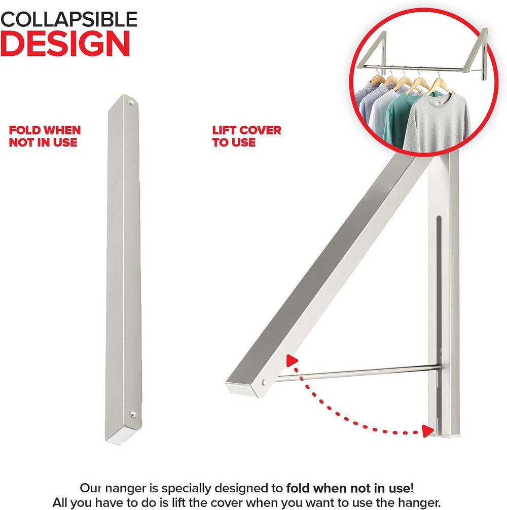 Double Foldable Clothing Rack w/ Extension Rod, Wall-Mounted Retractable Clot...