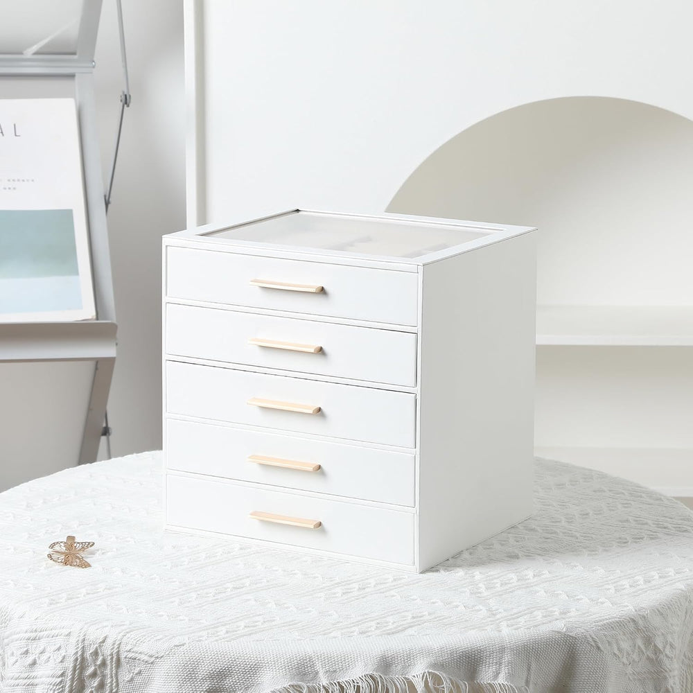 Frebeauty Jewelry Box for Women,Clear Lid Jewelry Organizer with 5 Drawers