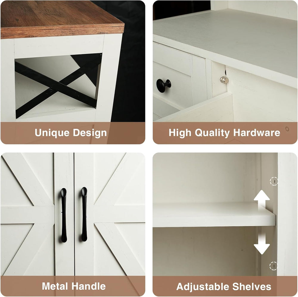 Farmhouse Storage Cabinet with Drawers, Small Kitchen Pantry Cabinet, White
