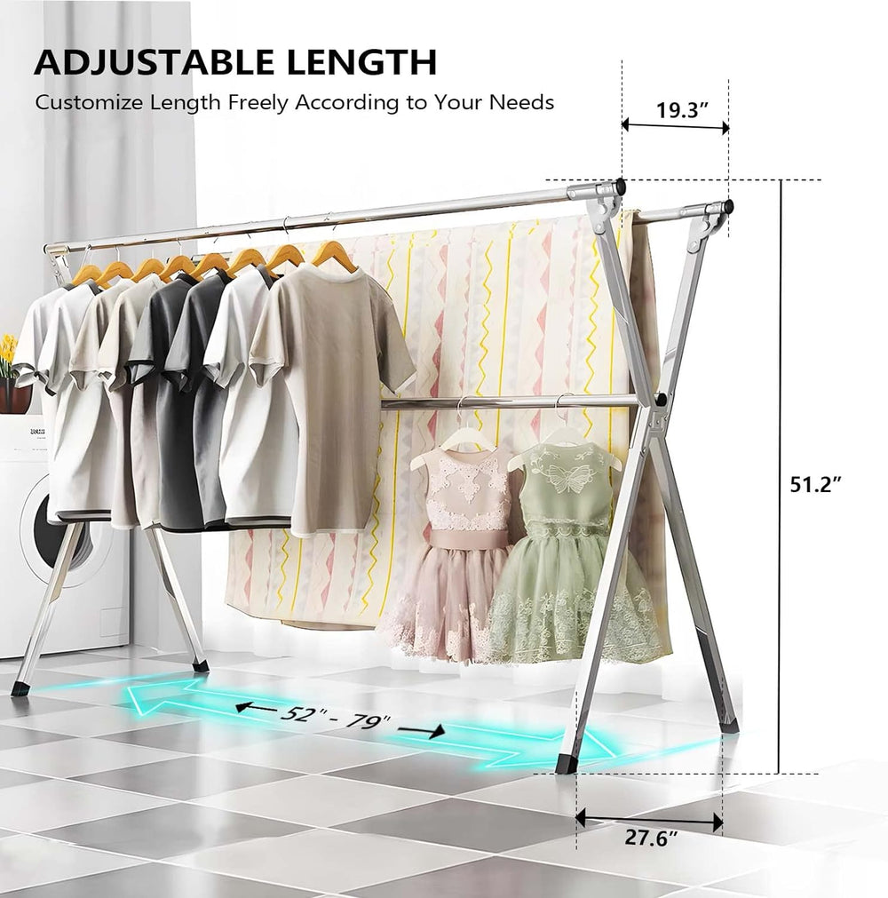 URYAN 79 Inches Stainless Steel Clothes Drying Rack, Heavy Duty Laundry Dryin...