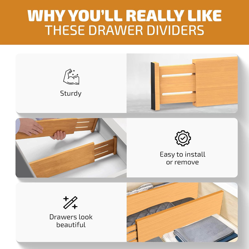 6-Pack Drawer Dividers 6-Inch High Dresser Drawer Organizer 11.5 to 17 Inch