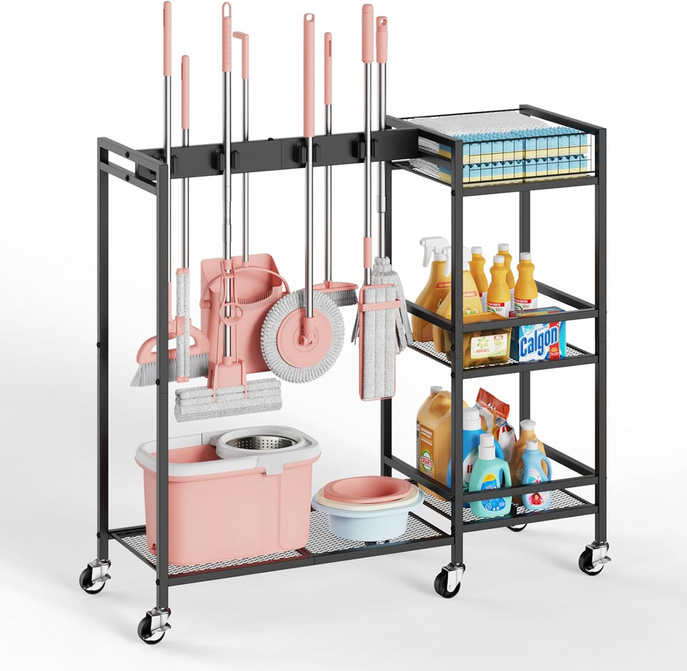 Broom and Mop Holder, MUNNAR Broom Closet Storage Cabinet with Cleaning Suppl...