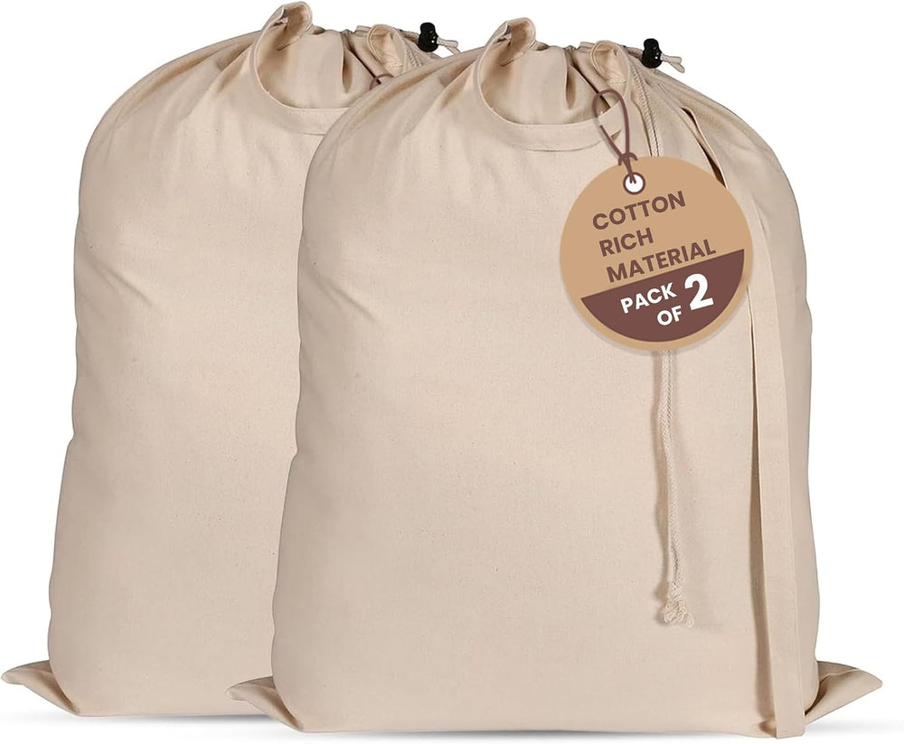 LFH Home Large Premium Cotton Rich Canvas Laundry Bag with Drawstring and Han...