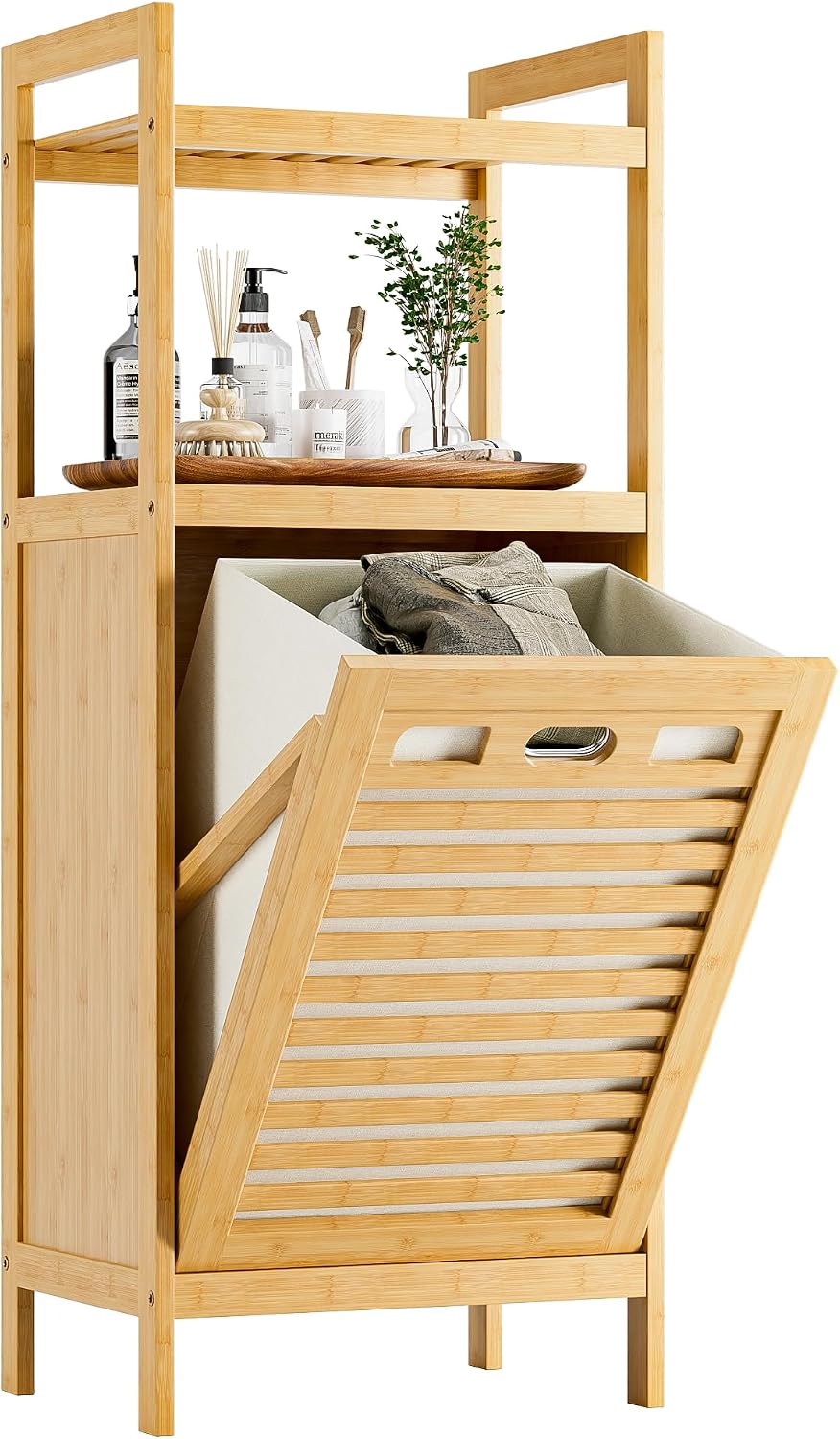 HITNET Tilt Out Laundry Hamper, Bamboo Laundry Basket with Foldable Bag and 2...