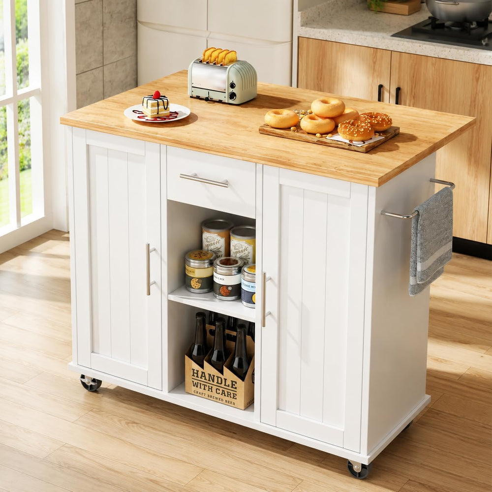 JY QAQA 42" Rolling Kitchen Island Cart with Storage, Drop Leaf Countert...