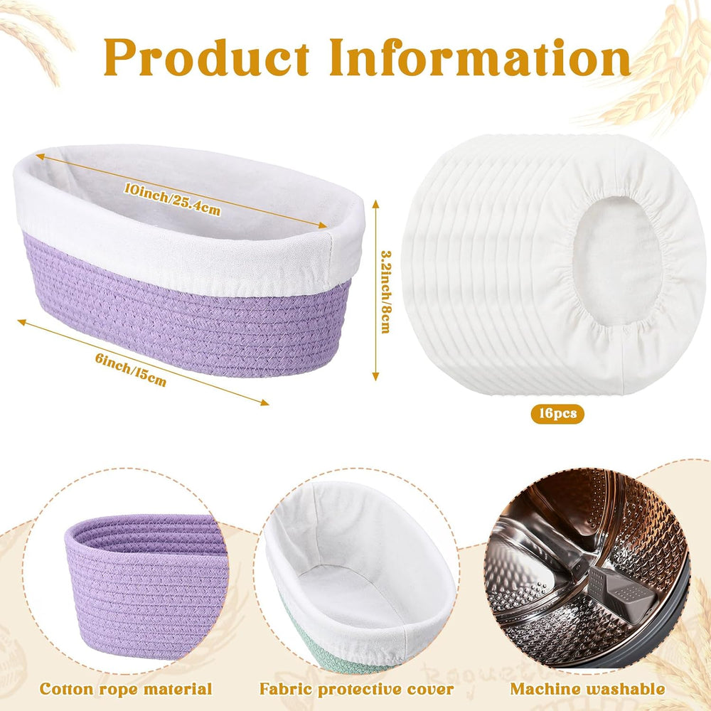 8 Pcs 10 Inch Bread Proofing Basket Set Cotton Rope Oval Banneton Basket Sour...