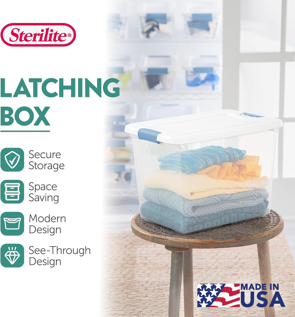 Sterilite Latching Box with Lids for Home and Office, 25 Quart, 12-Pack