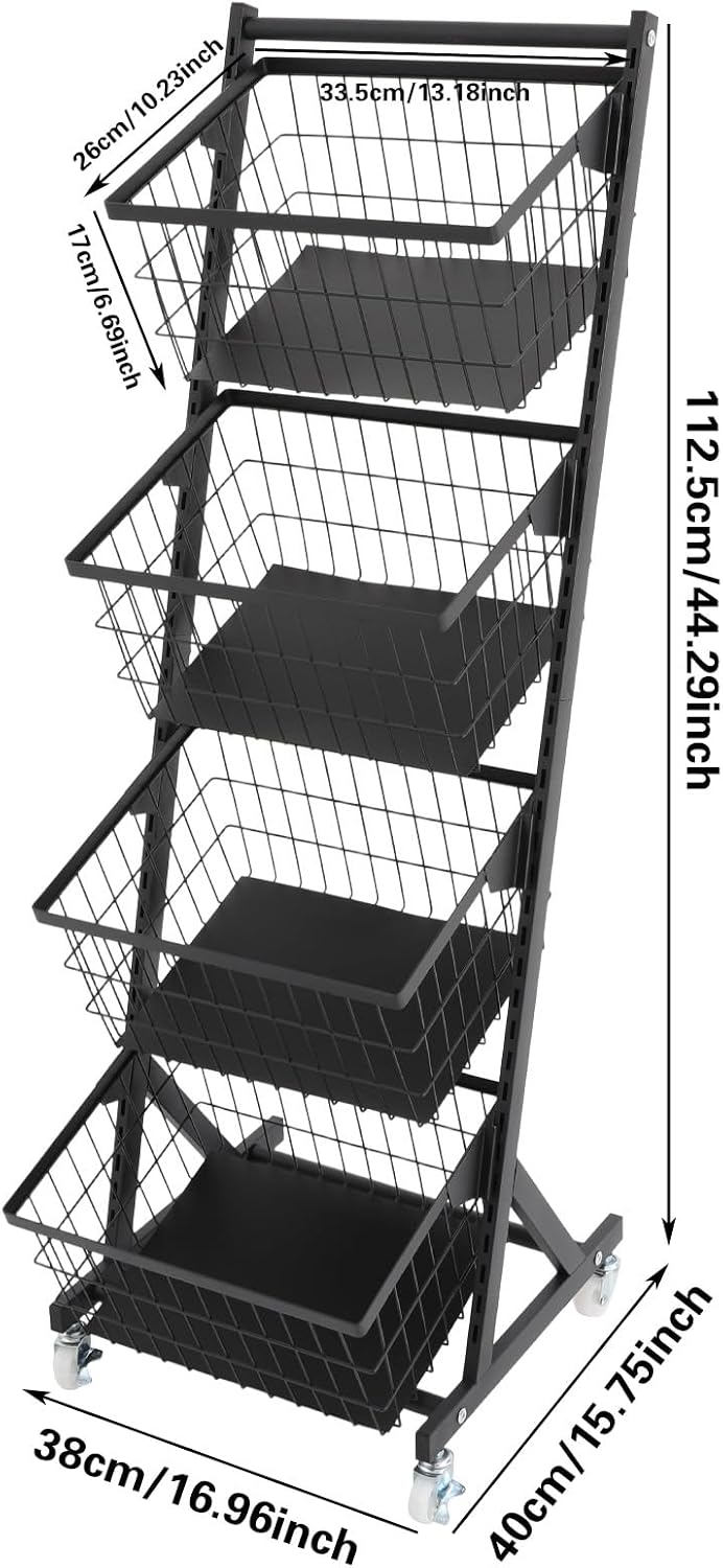 Kitchen Storage Cart, 4-Tier Rolling Organizer With Removable Baskets
