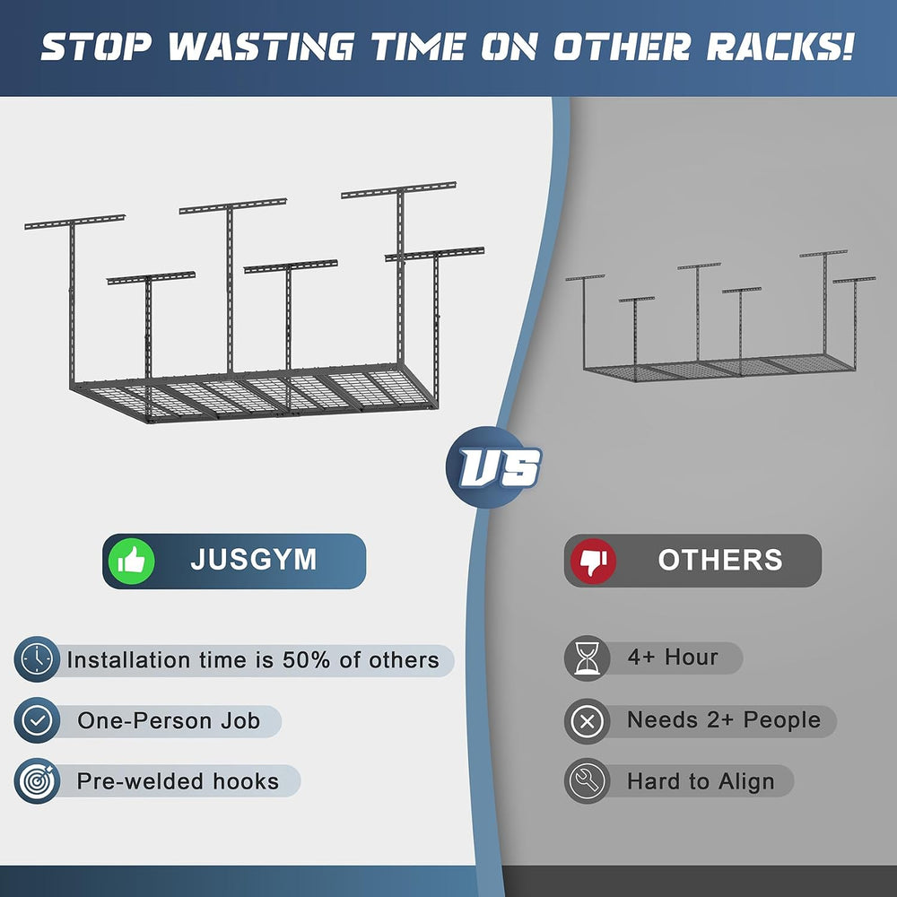 Jusgym 4X6FT Overhead Garage Storage Rack, 26"-40" Height Adjustabl...