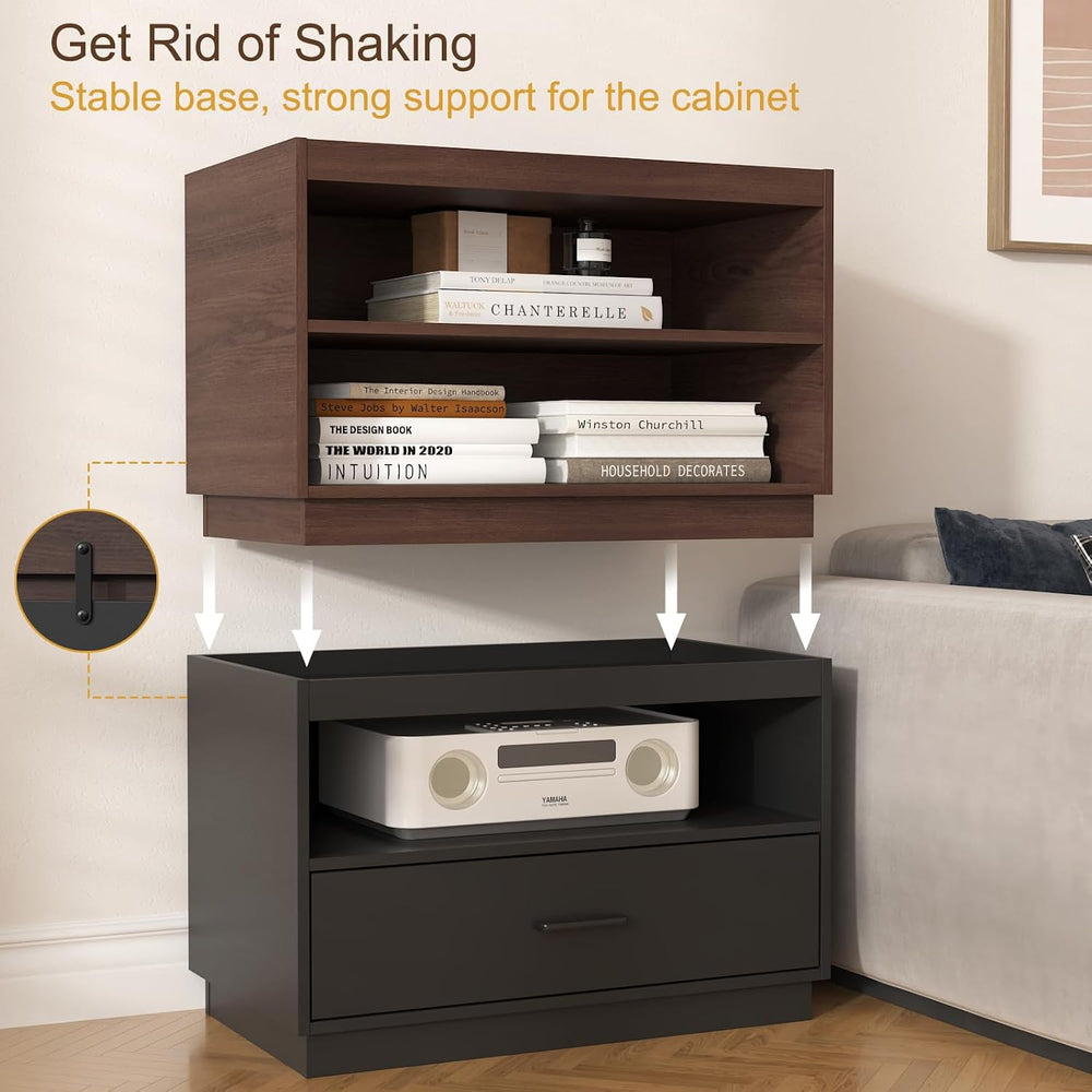 Stackable Storage 2-Shelf, 28" Wide Storage Bins with Open Compartment f...