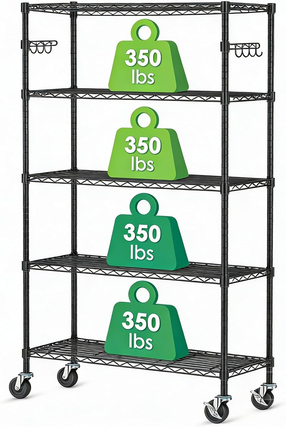 5 Tier Wire Metal Shelving Rack Garage Storage Rolling Shelves with Wheels
