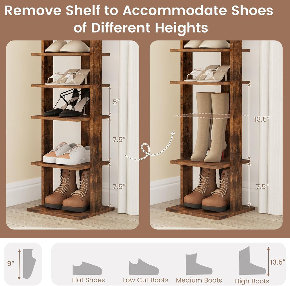 Tangkula 8-Tier Vertical Shoe Rack, Space-Saving Corner Shoe Organizer for 7 ...