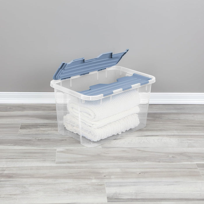 SteriliteHinged Lid Storage Box Plastic Container, 60 Quart, 6 Pack