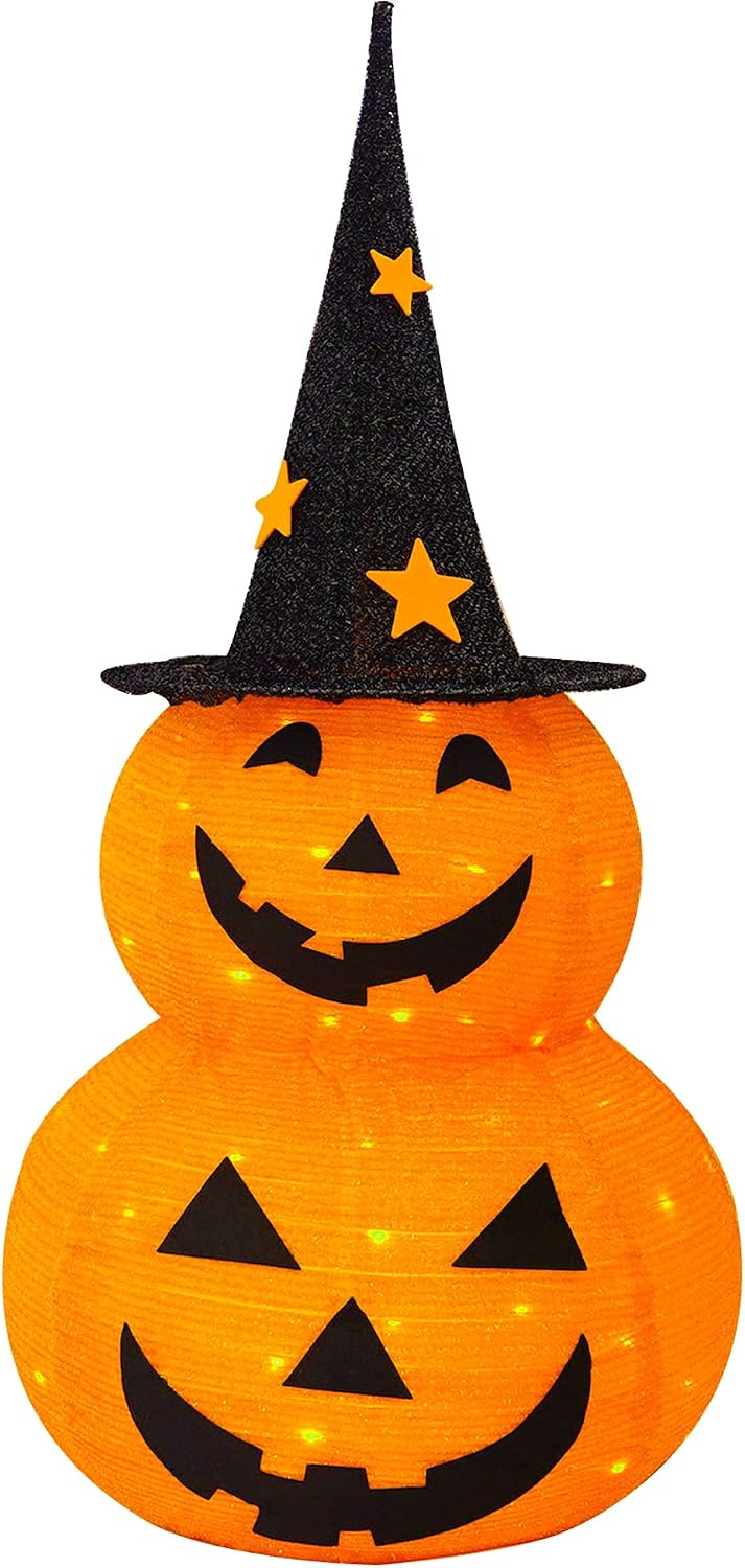 FUNPENY 3FT Halloween Collapsible Pumpkin Decorations, Pre-Lit Light Up 50 LE...