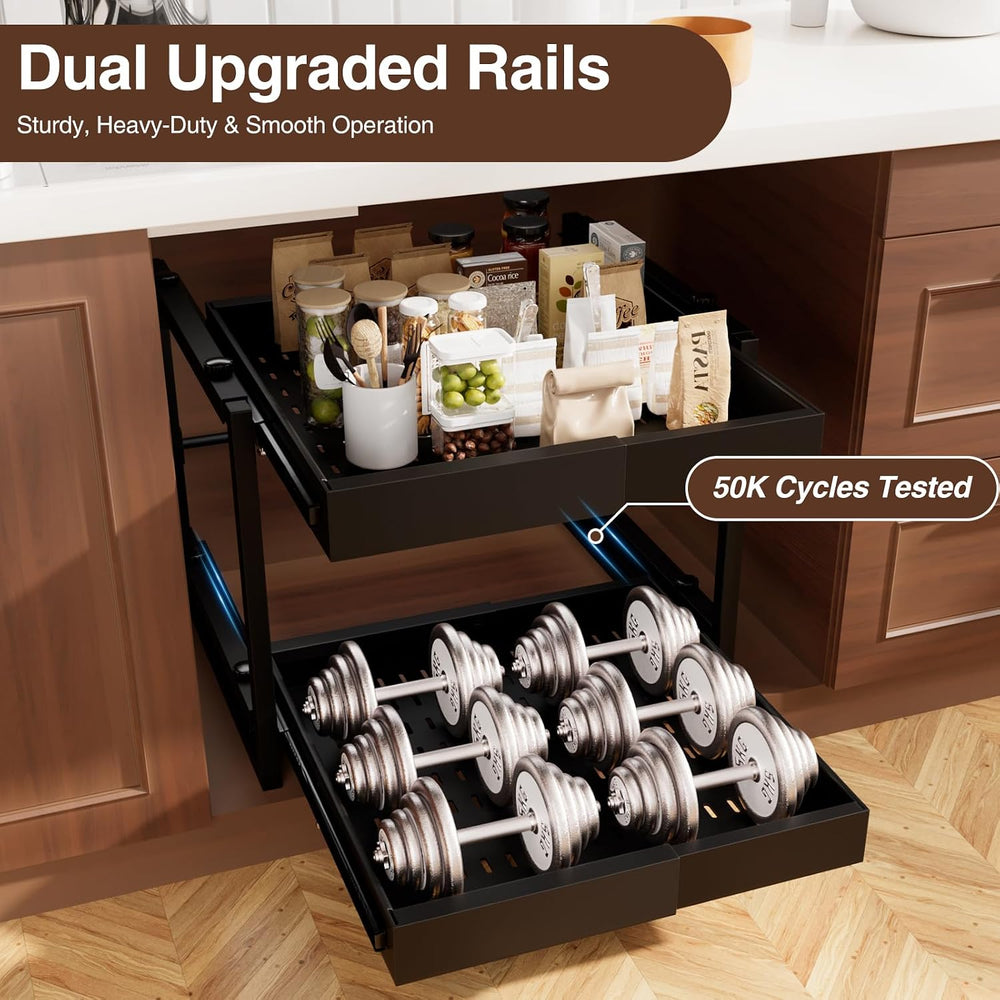 2-Tier Expandable Pullout Cabinet Organizer,Adjustable Width Metal Shelves