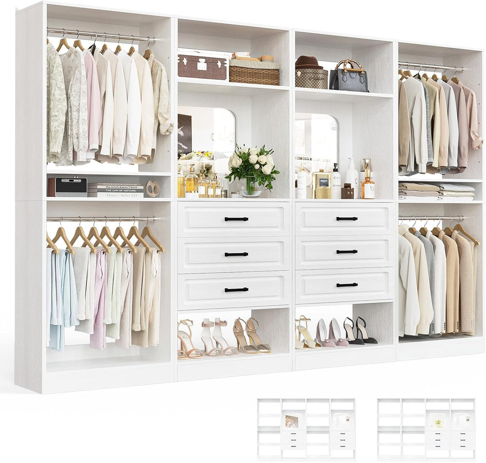 Unikito Closet System, 100" Closet Organizer with Drawers & Mirrors,...