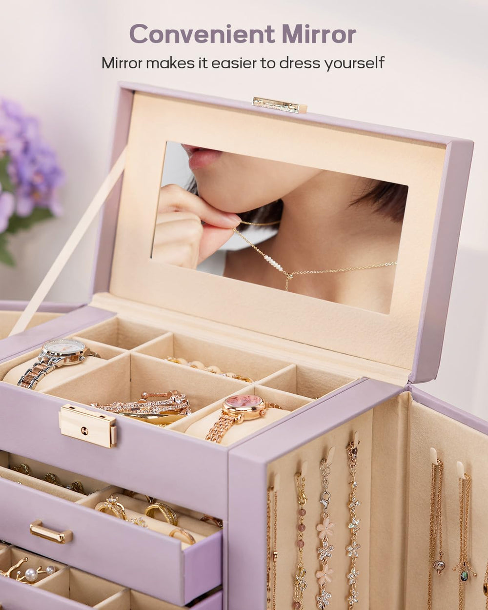 Homde Large Jewelry Box for Women: 5-Layer Organizer with Lock for Dresser