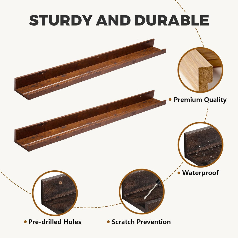 Muzilife 45.3" Large Floating Shelves Wood Wall Shelf with Lip, 2Pcs, Brown