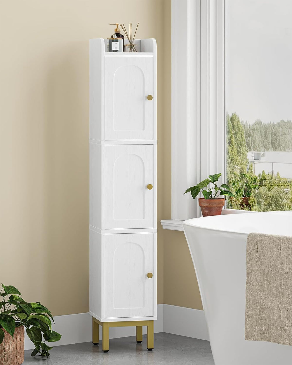 Hzuaneri Slim Bathroom Storage Cabinet, Narrow Bathroom Organizers,3 Doors
